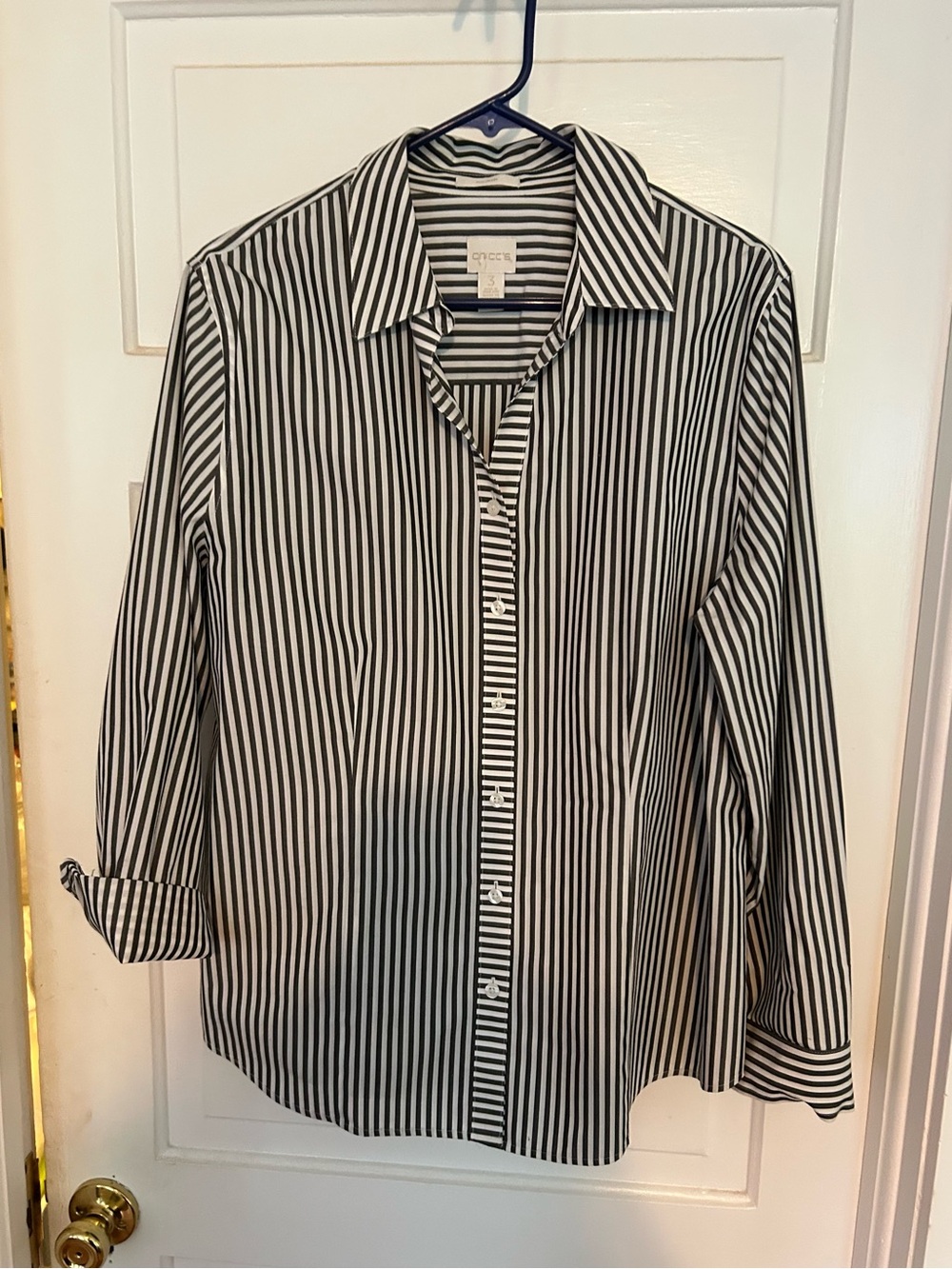 Chico's Black & White Vertical Stripe Cotton Blouse 16/xl